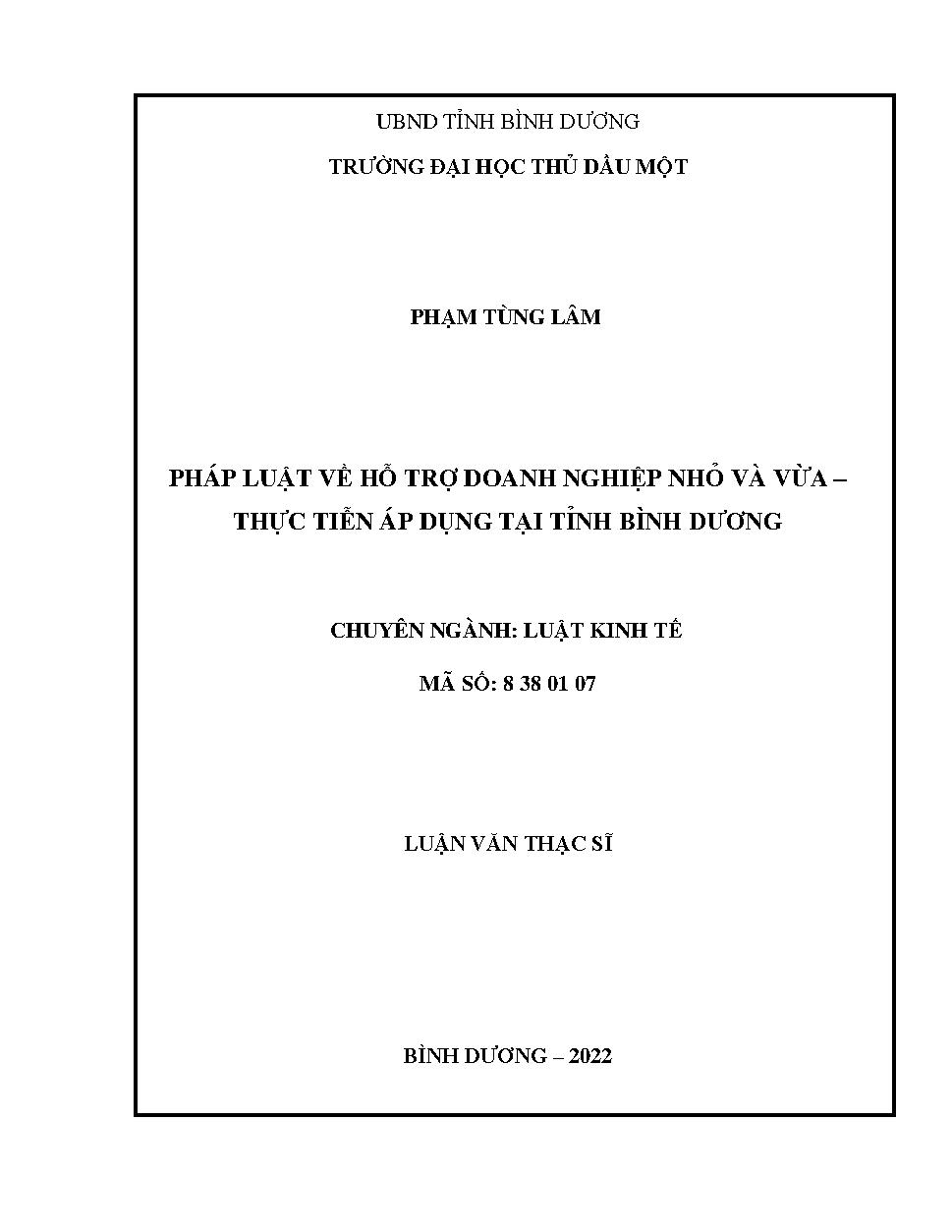 Pháp luật về hỗ trợ doanh nghiệp nhỏ và vừa - Thực tiễn áp dụng tại tỉnh Bình Dương