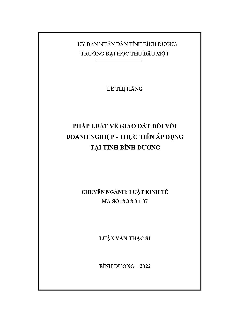 Pháp luật về giao đất đối với doanh nghiệp - Thực tiễn áp dụng tại tỉnh Bình Dương