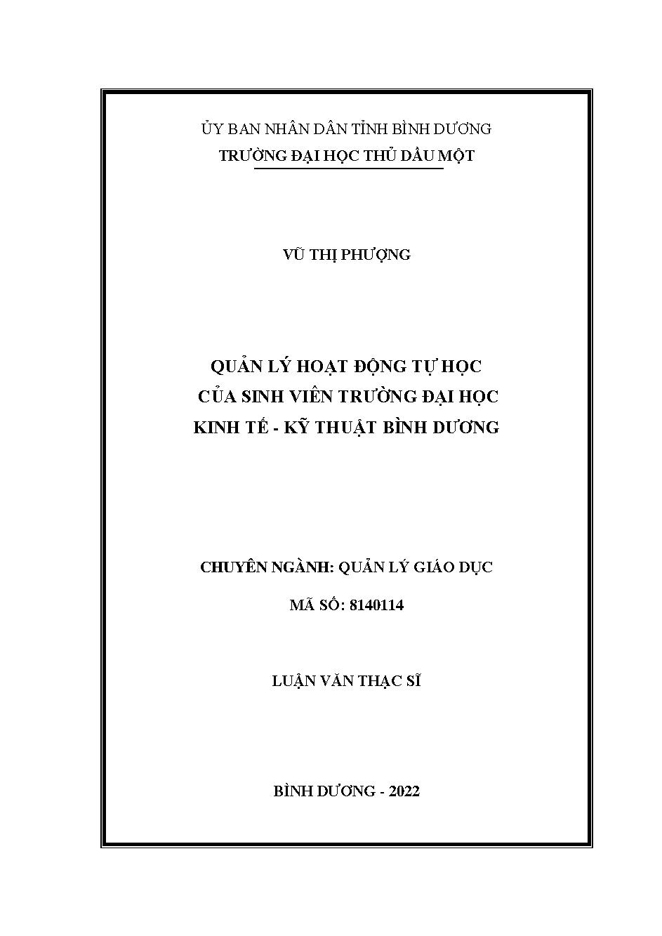 Quản lý hoạt động tự học của sinh viên trường Đại học Kinh tế - Kỹ thuật Bình Dương