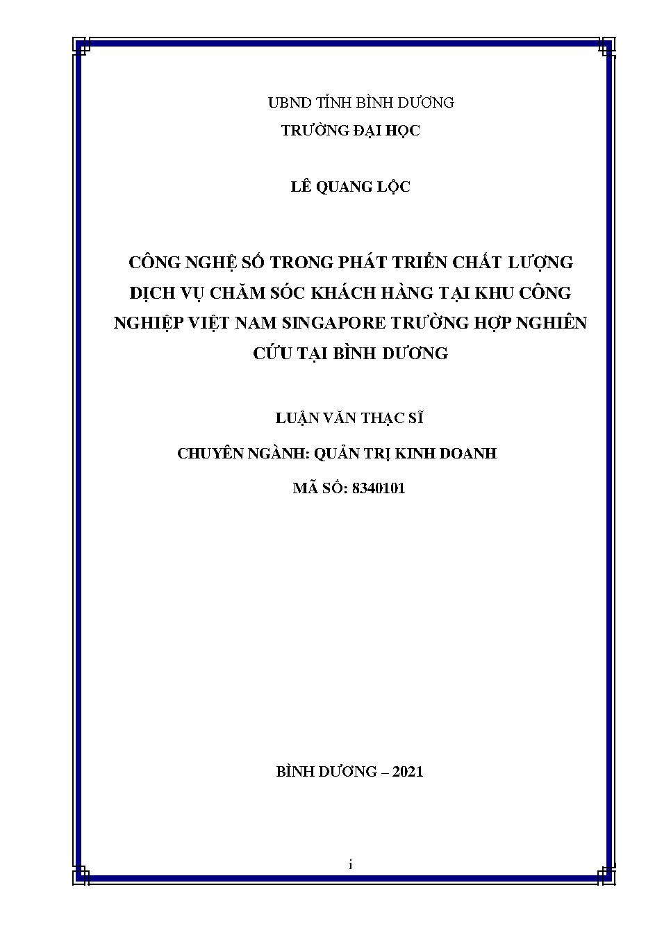 Công nghệ số trong phát triển chất lượng dịch vụ chăm sóc khách hàng tại Khu Công nghiệp Việt Nam Singapore