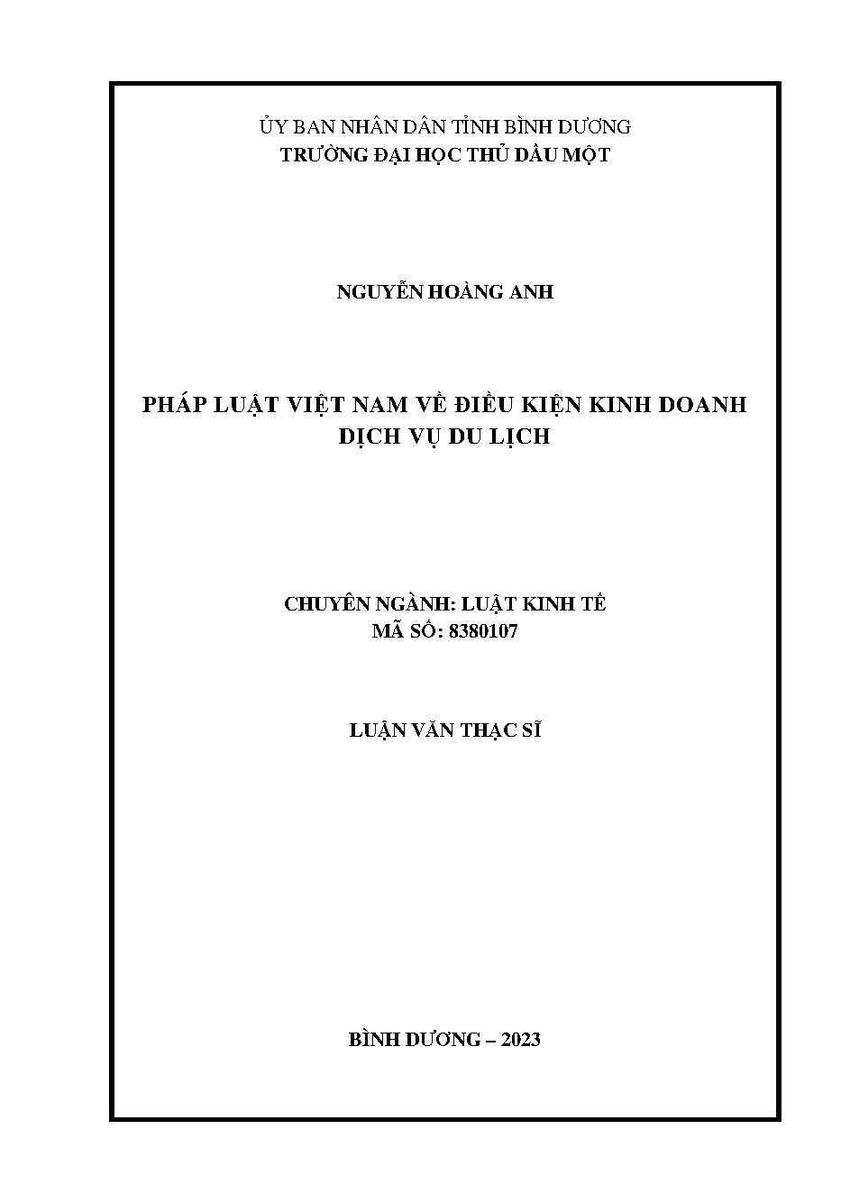 Pháp luật Việt Nam về điều kiện kinh doanh dịch vụ du lịch