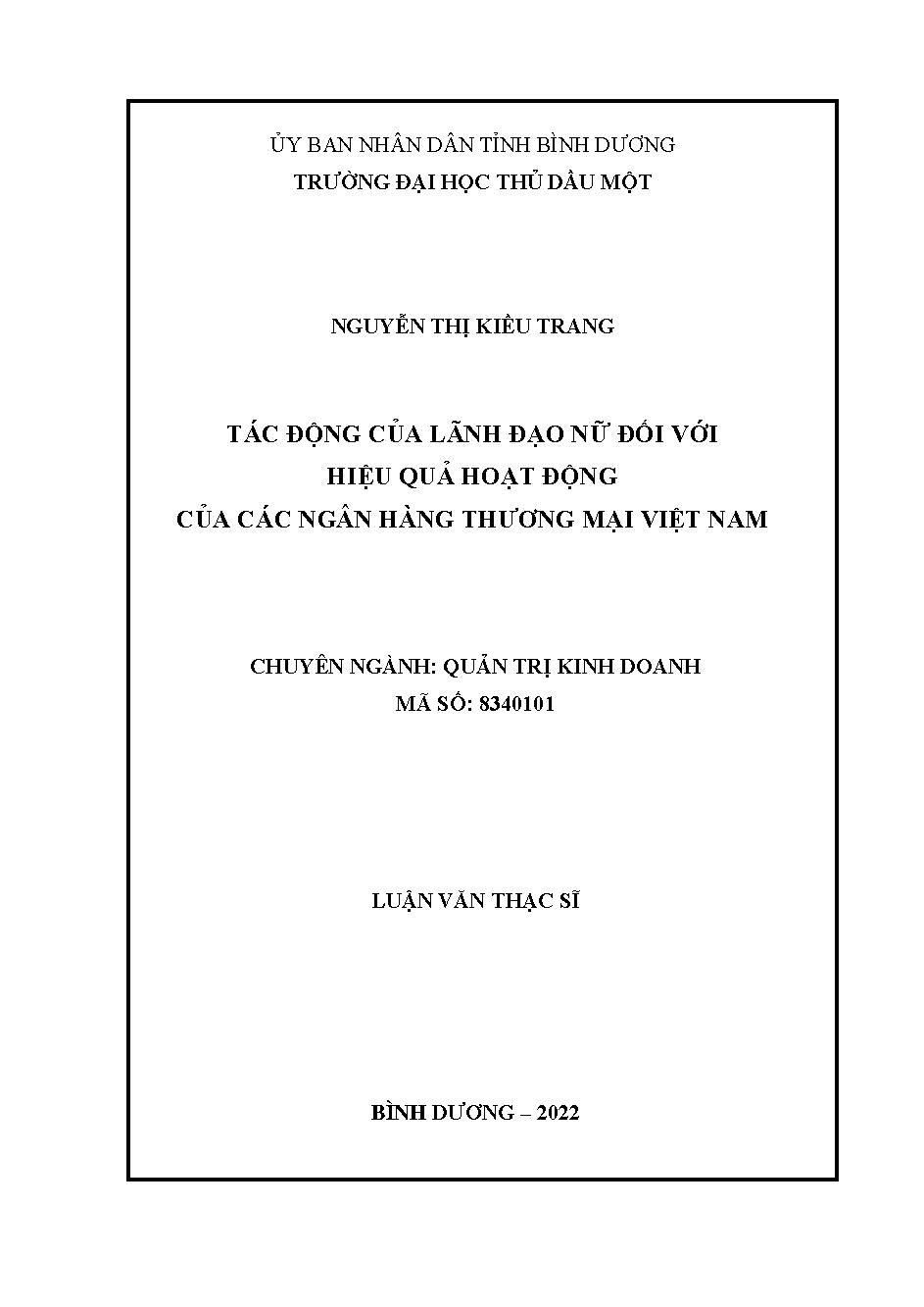 Tác động của lãnh đạo nữ đối với hiệu quả hoạt động của các Ngân hàng Thương mại Việt Nam