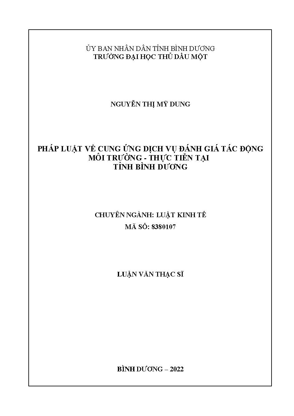 Pháp luật về cung ứng dịch vụ đánh giá tác động môi trường - Thực tiễn tại tỉnh Bình Dương