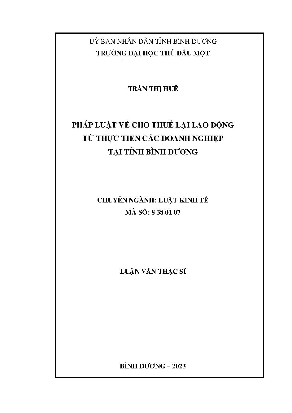 Pháp luật về cho thuê lại lao động từ thực tiễn các doanh nghiệp tại tỉnh Bình Dương