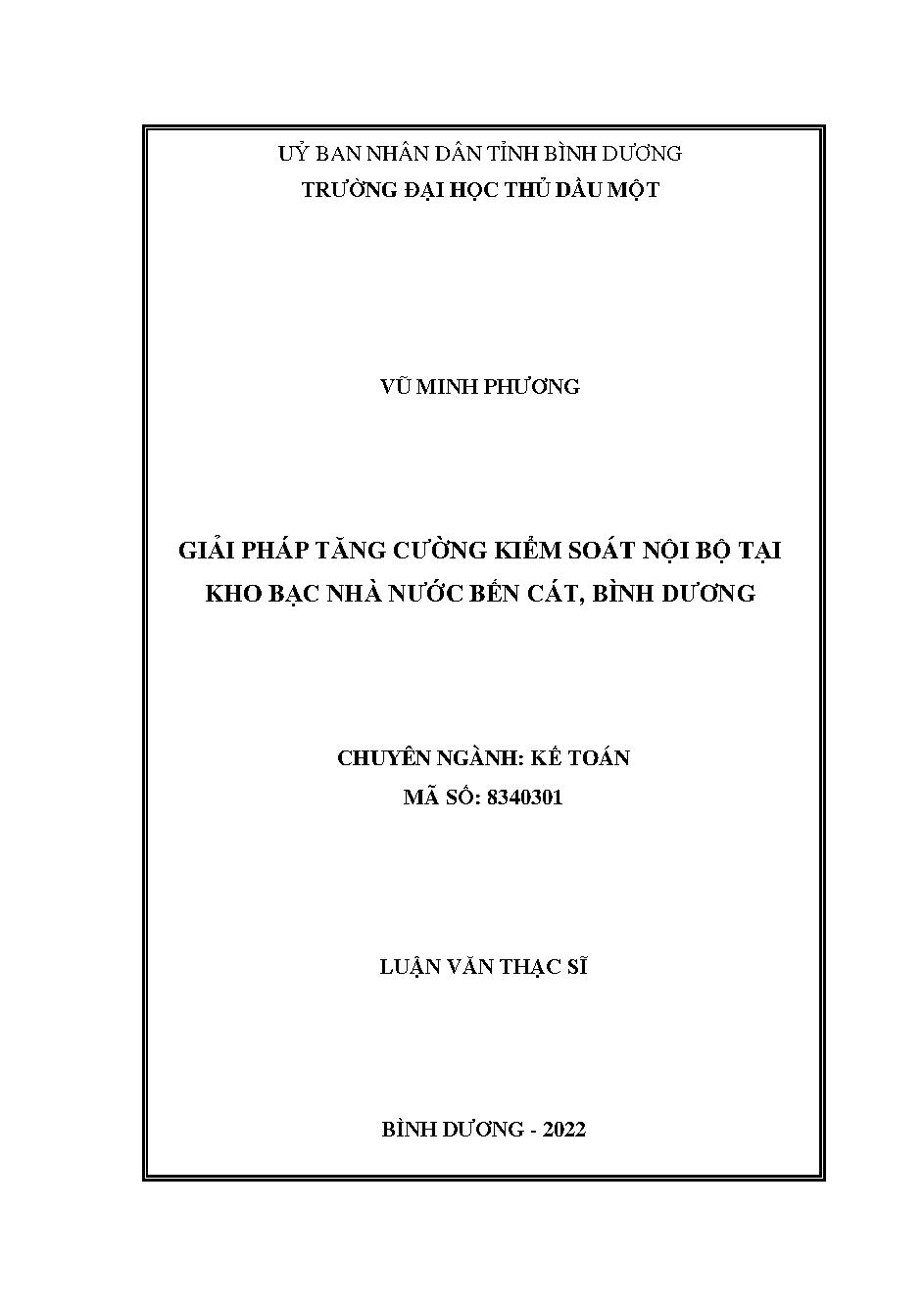 Giải pháp tăng cường kiểm soát nội bộ tại kho bạc nhà nước Bến Cát, Bình Dương