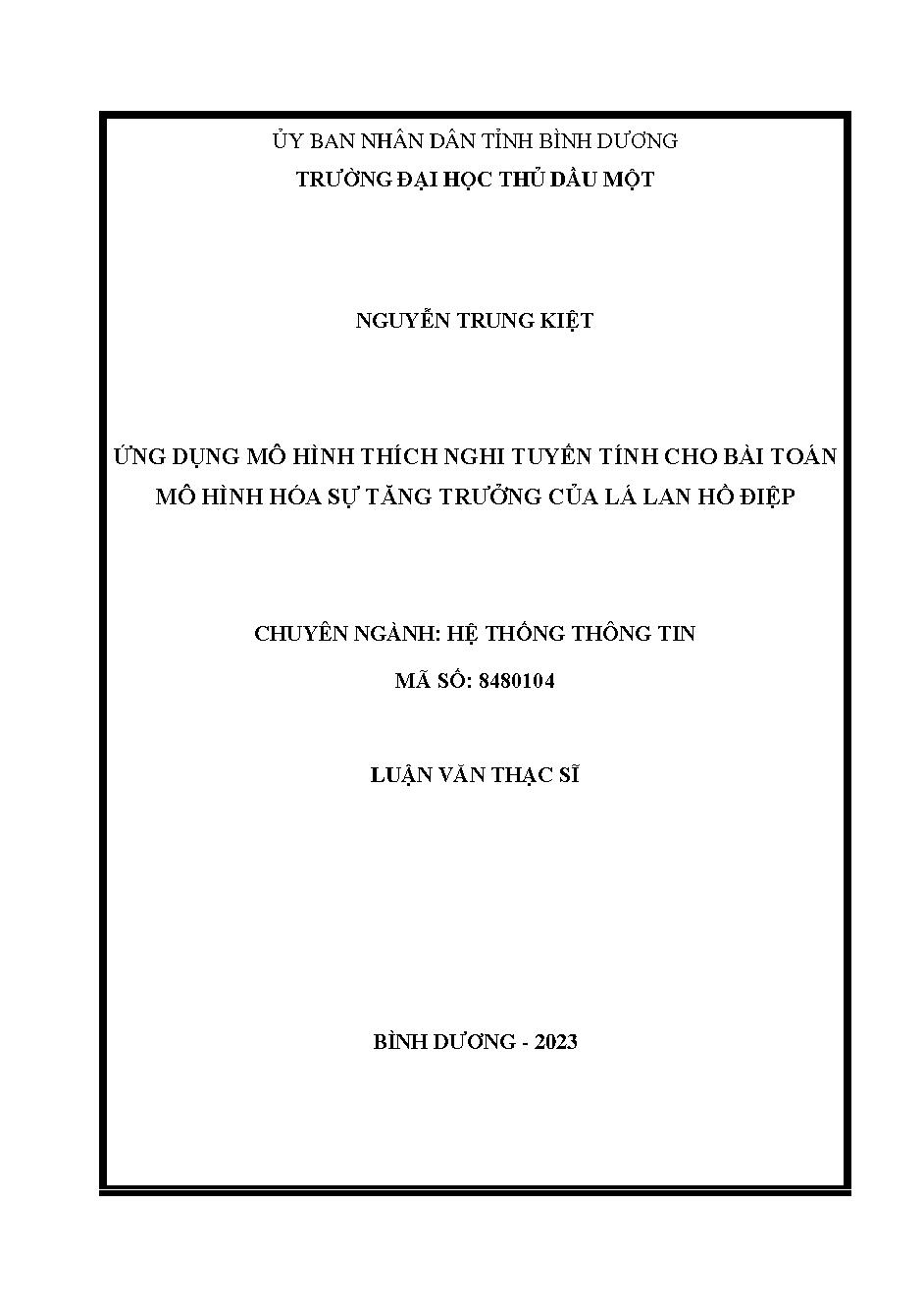 Ứng dụng mô hình thích nghi tuyến tính cho bài toán mô hình hóa sự tăng trưởng của lá lan hồ điệp