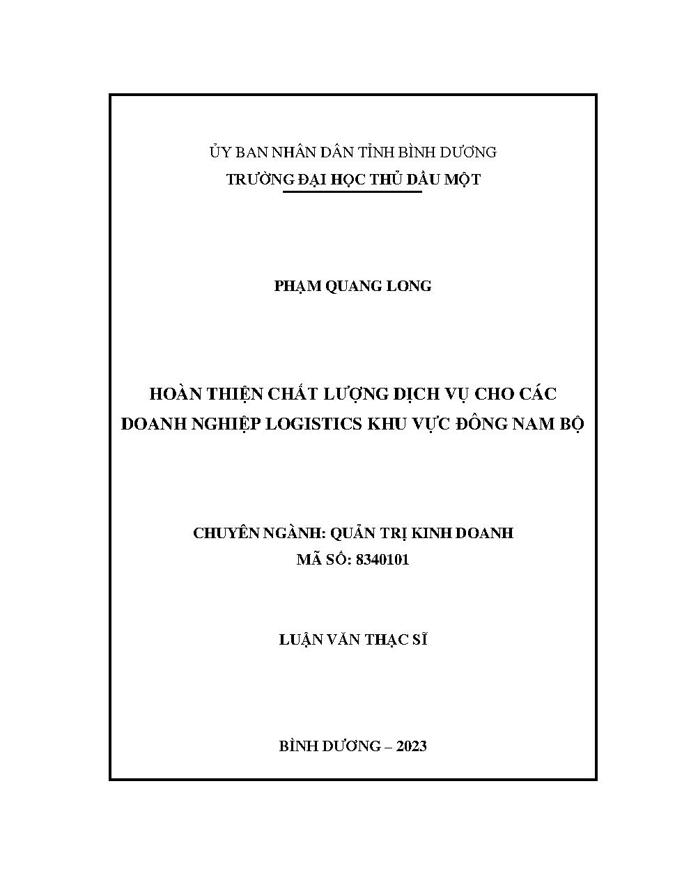 Hoàn thiện chất lượng dịch vụ cho các doanh nghiệp Logistics - Khu vực Đông Nam Bộ