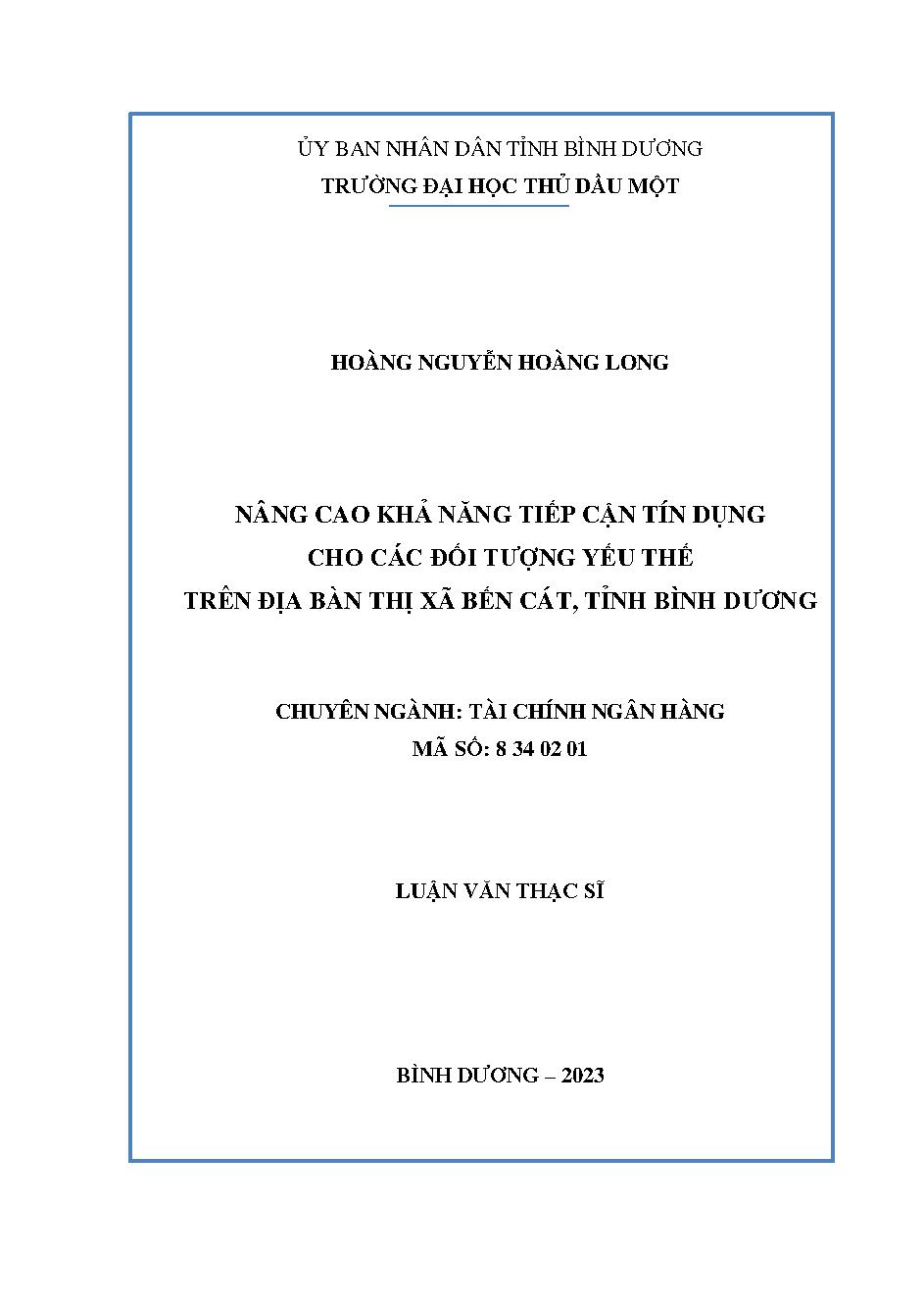 Nâng cao khả năng tiếp cận tín dụng cho các đối tượng yếu thế trên địa bàn thị xã Bến Cát, tỉnh Bình Dương