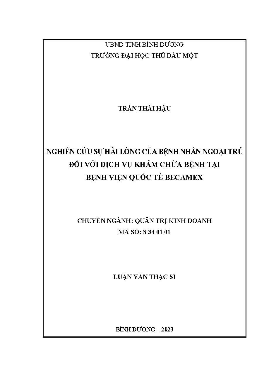 Nghiên cứu sự hài lòng của bệnh nhân ngoại trú đối với dịch vụ khám chữa bệnh tại Bệnh viện Quốc tế Becamex