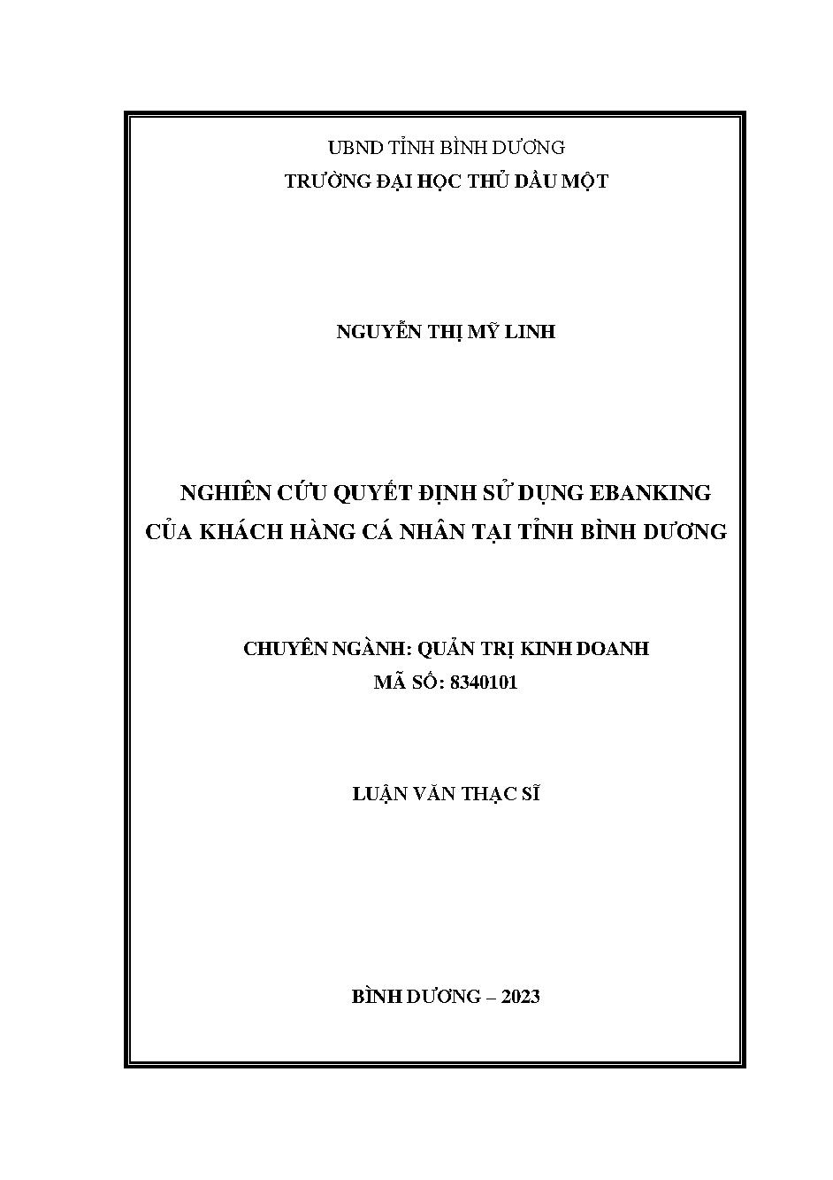 Nghiên cứu quyết định sử dụng Ebanking của khách hàng cá nhân tại tỉnh Bình Dương