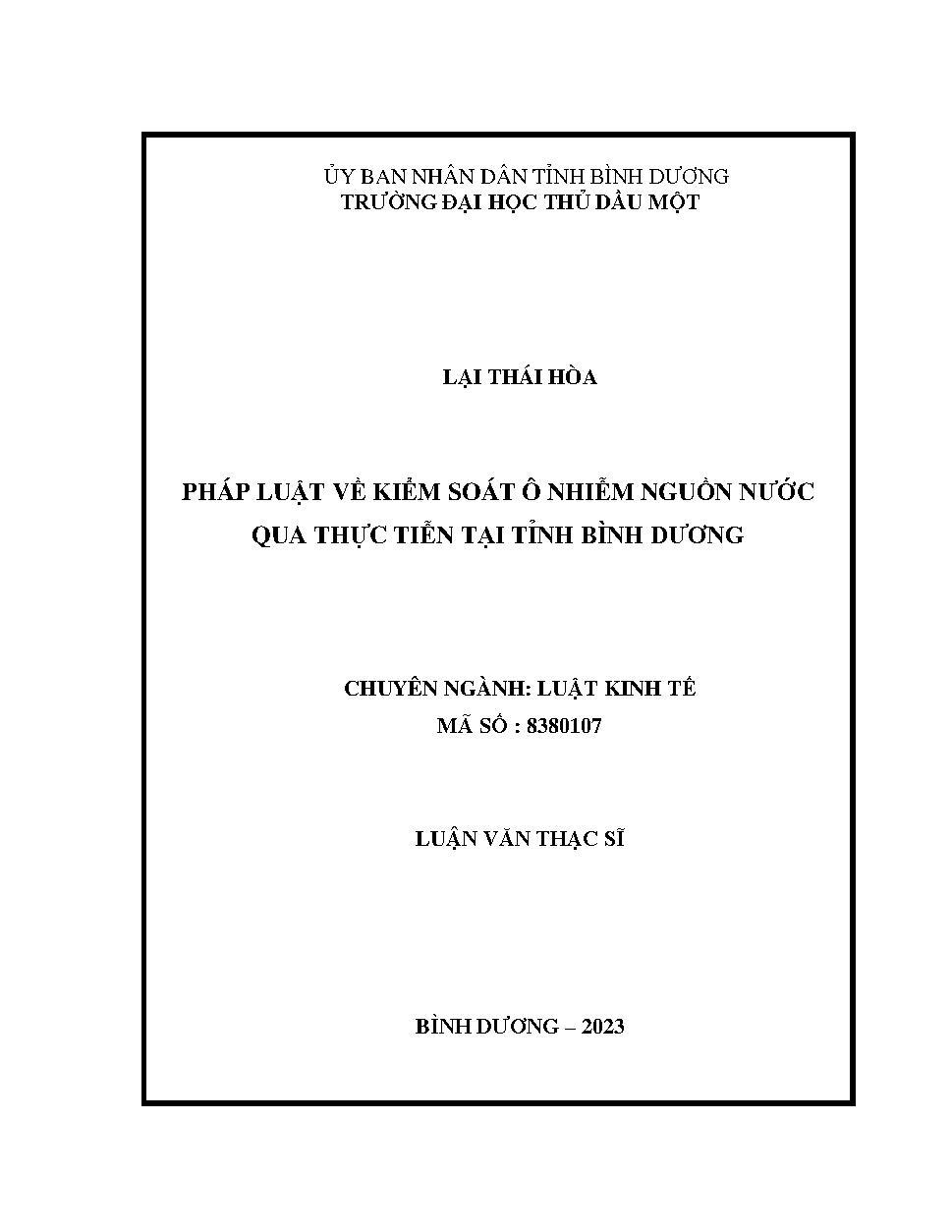 Pháp luật về kiểm soát ô nhiễm nguồn nước qua thực tiễn tại tỉnh Bình Dương