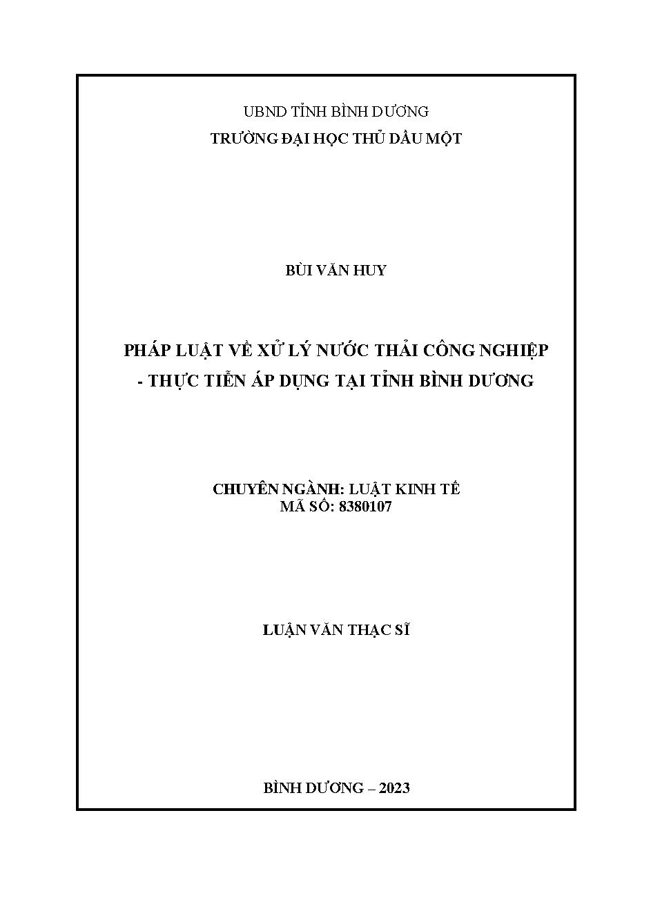 Pháp luật về xử lý nước thải công nghiệp - Thực tiễn áp dụng tại tỉnh Bình Dương