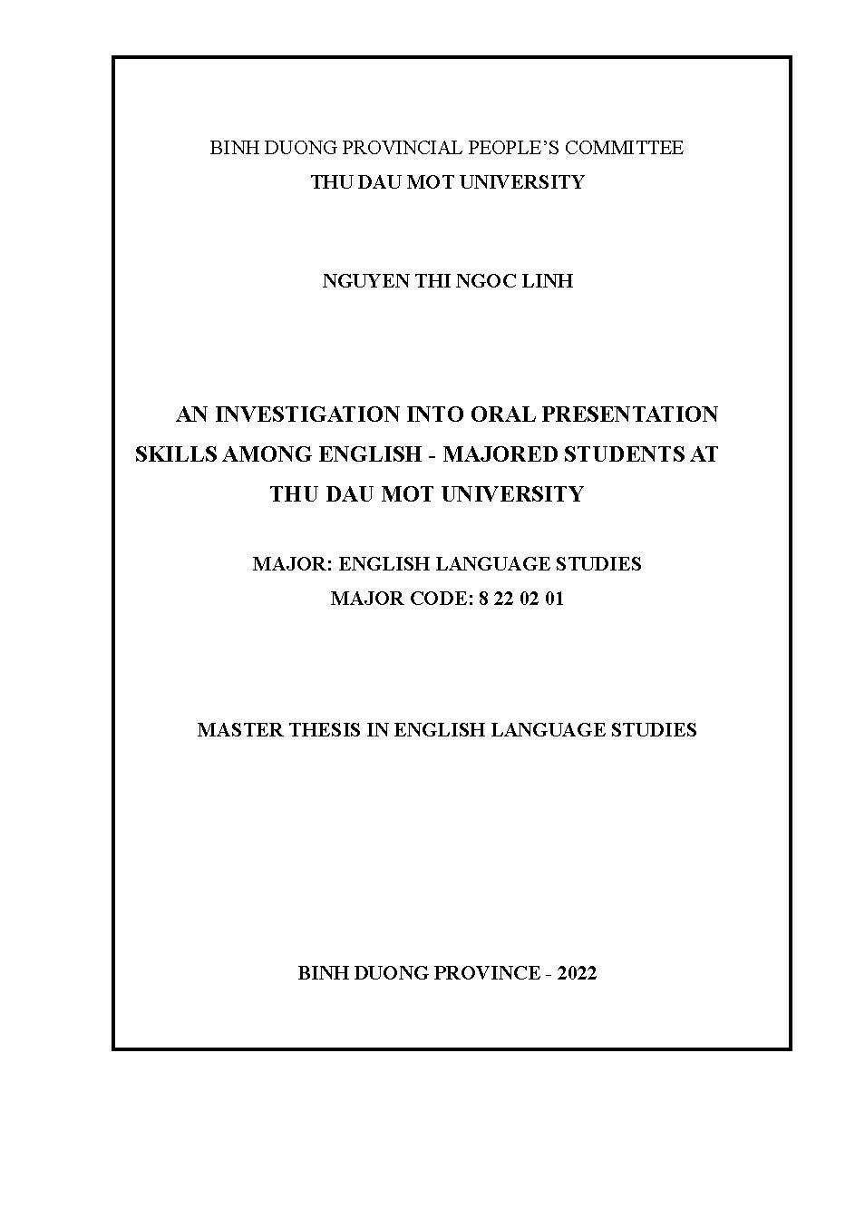 An investigation into oral presentation skills among English-majored students at Thu Dau Mot University