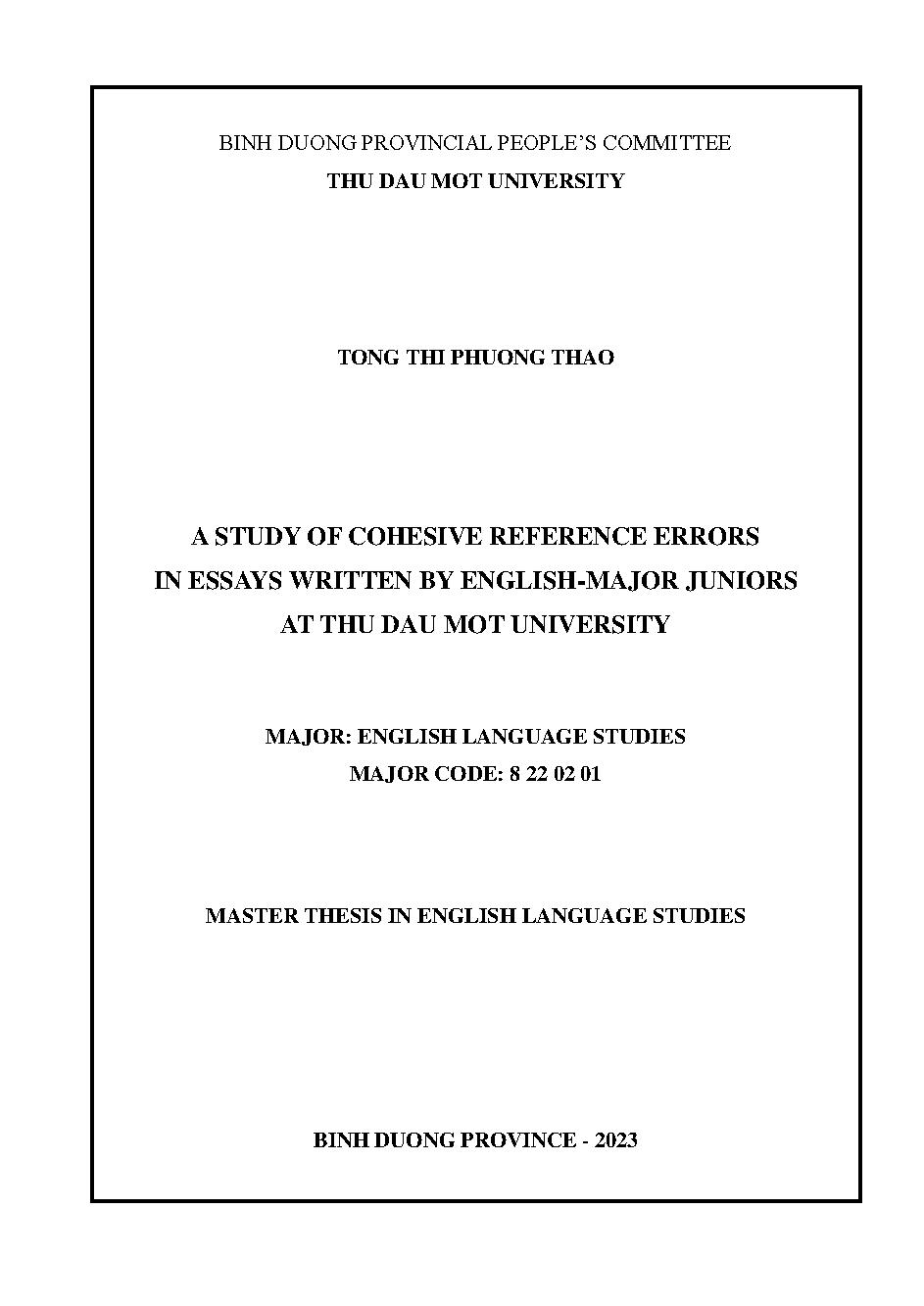 A study of cohesive reference errors in essays written by english-major juniors at Thu Dau Mot university