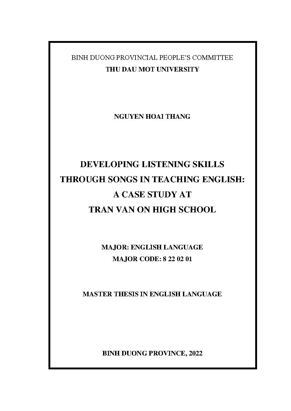 Developing listening skills through songs in teaching English: A case study at Tran Van On high school