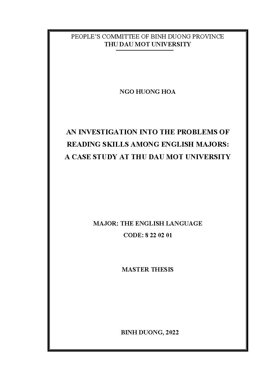 An investigation into the problems of reading skills among english majors