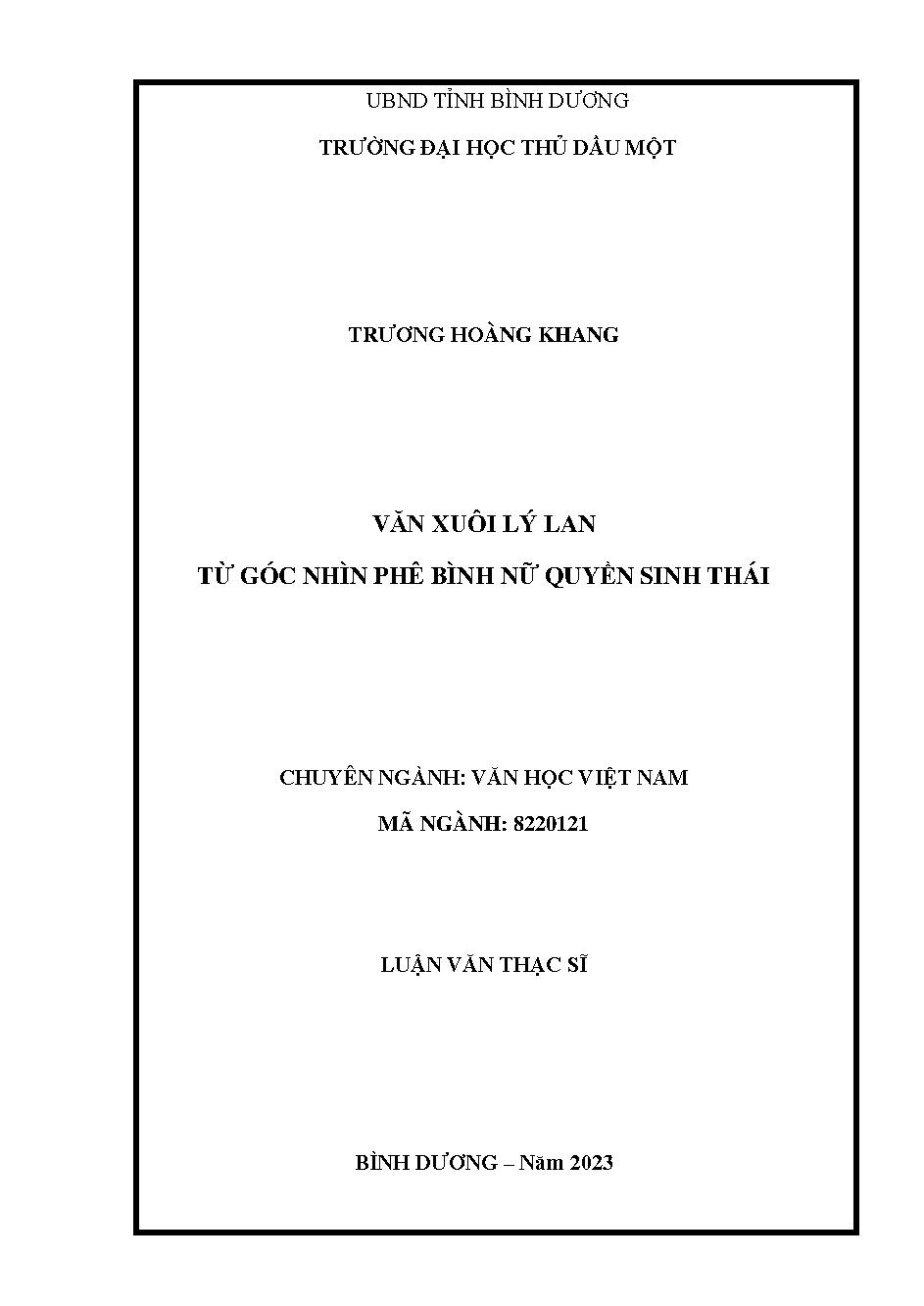 Văn xuôi Lý Lan từ góc nhìn phê bình nữ quyền sinh thái