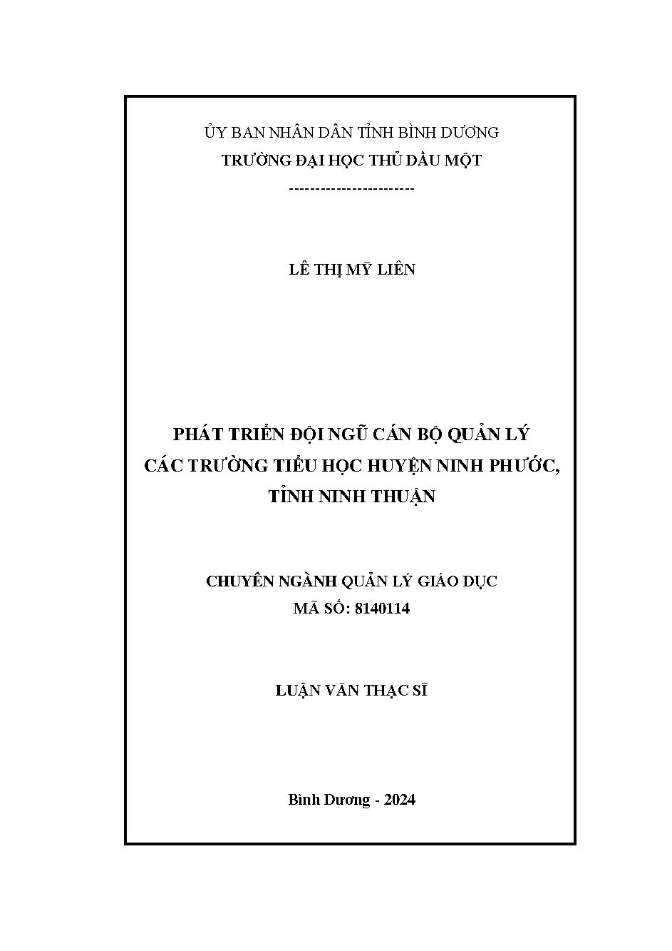 Phát triển đội ngũ cán bộ quản lý các trường tiểu học huyện Ninh Phước, tỉnh Ninh Thuận