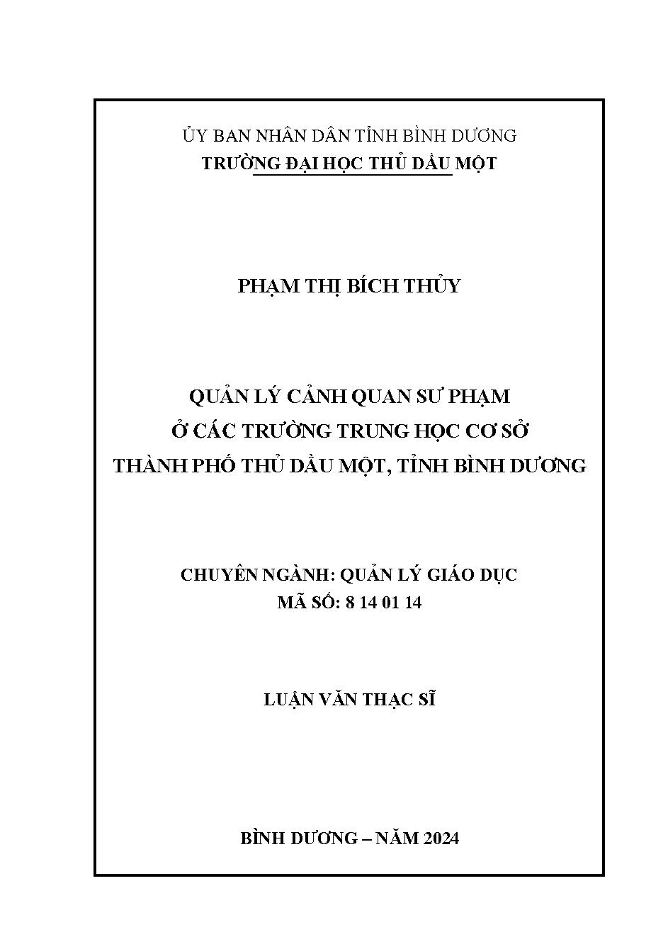 Quản lý cảnh quan sư phạm ở các trường trung học cơ sở thành phố Thủ Dầu Một, tỉnh Bình Dương