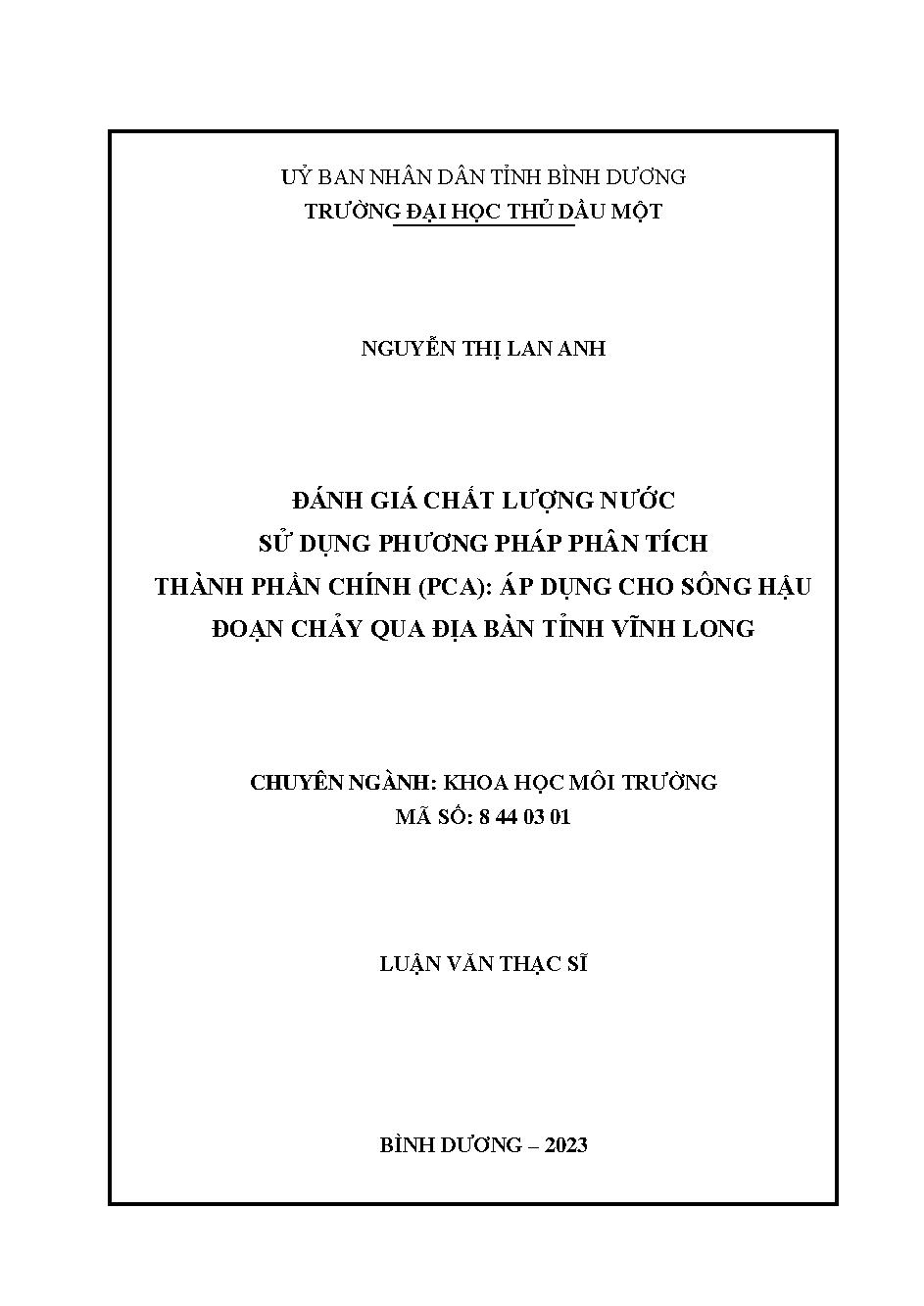 Đánh giá chất lượng nước sử dụng phương pháp phân tích thành phần chính (PCA)