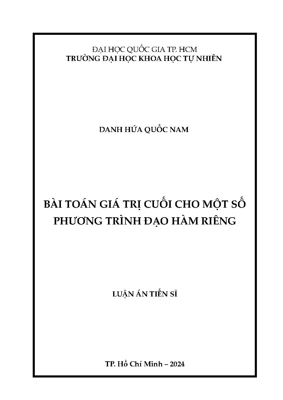 Bài toán giá trị cuối cho một số phương trình đạo hàm riêng =