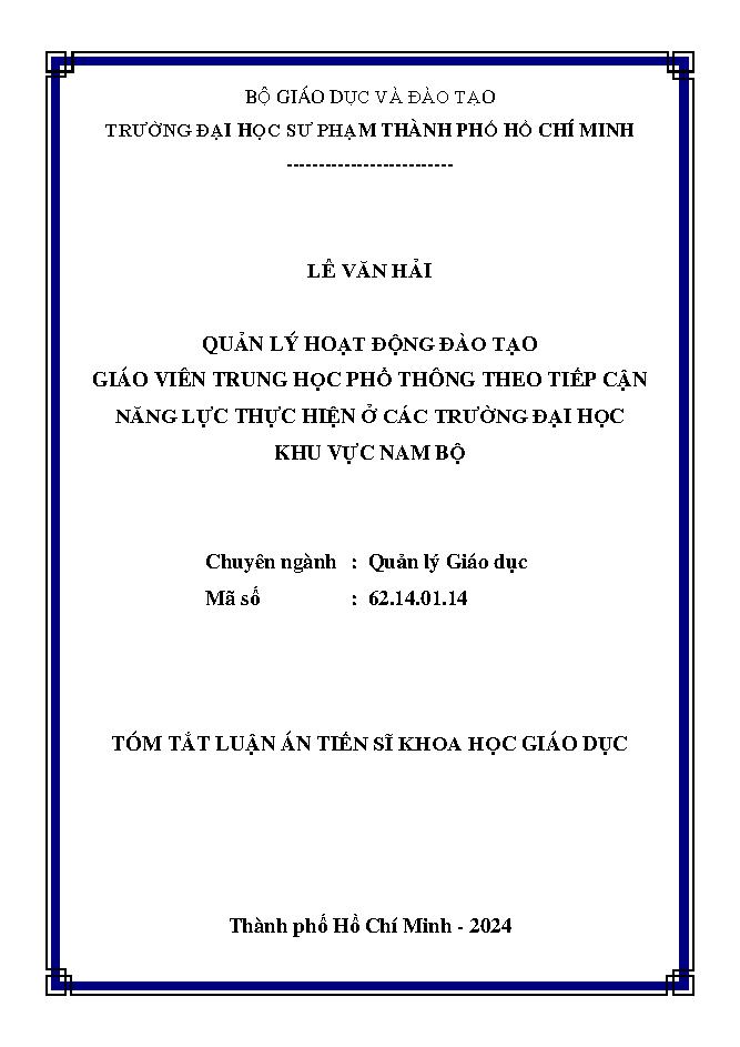 Quản lý hoạt động đào tạo giáo viên trung học phổ thông theo tiếp cận năng lực thực hiện ở các trường Đại học khu vực Nam Bộ