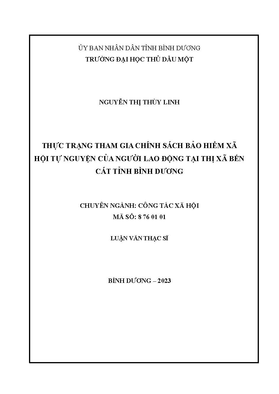 Thực trạng tham gia chính sách bảo hiểm xã hội tự nguyện của người lao động tại thị xã Bến Cát tỉnh Bình Dương