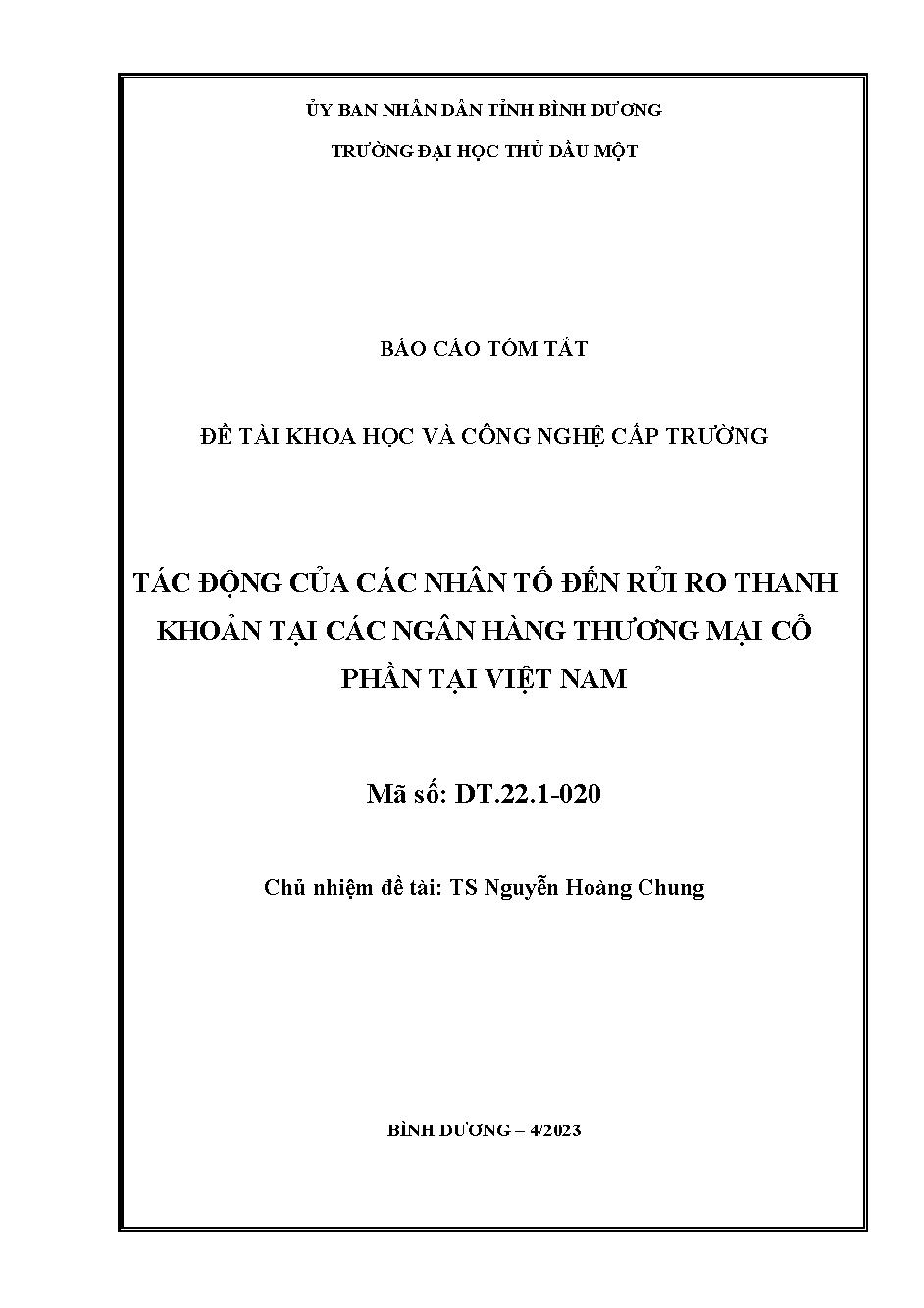 Tác động của các nhân tố đến rủi ro thanh khoản tại các Ngân hàng Thương mại cổ phần tại Việt Nam