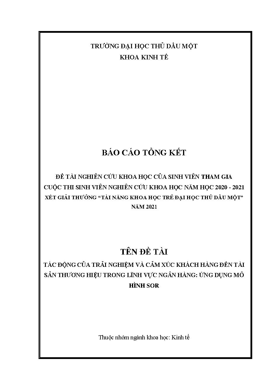 Tác động của trải nghiệm và cảm xúc khách hàng đến tài sản thương hiệu trong lĩnh vực ngân hàng: ứng dụng mô hình SOR