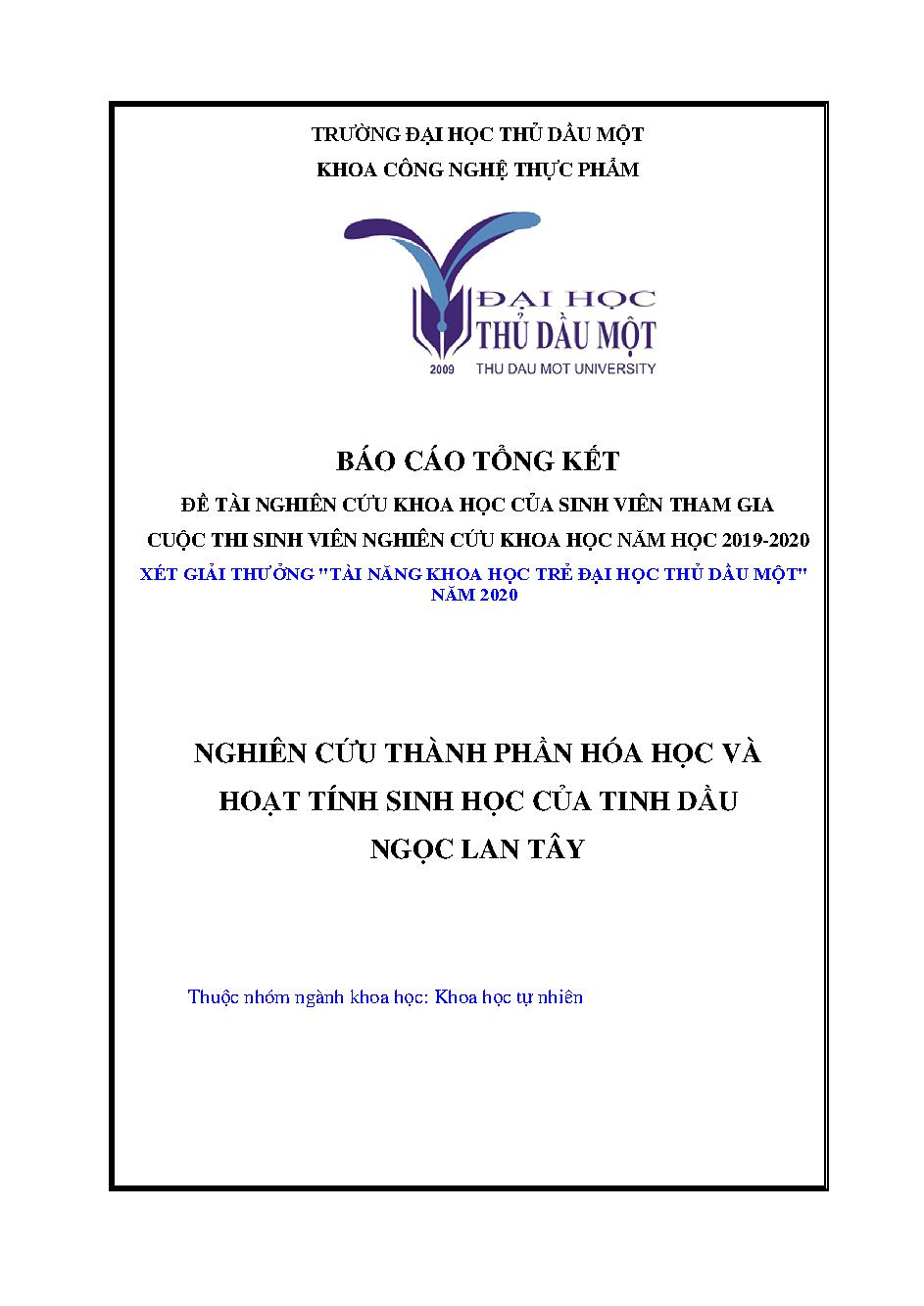 Nghiên cứu thành phần hóa học và hoạt tính sinh học của tinh dầu Ngọc Lan Tây