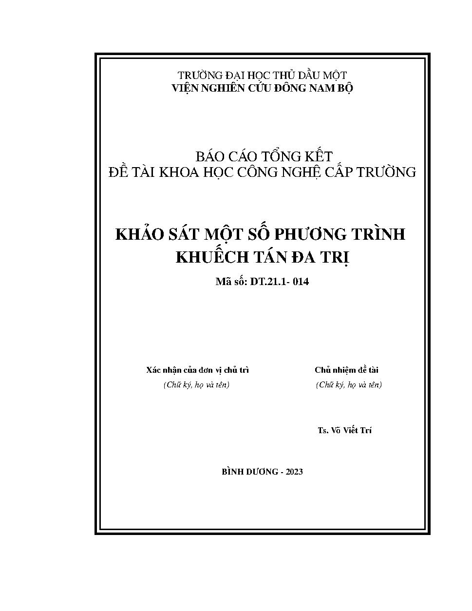 Khảo sát một số phương trình khuếch tán đa trị